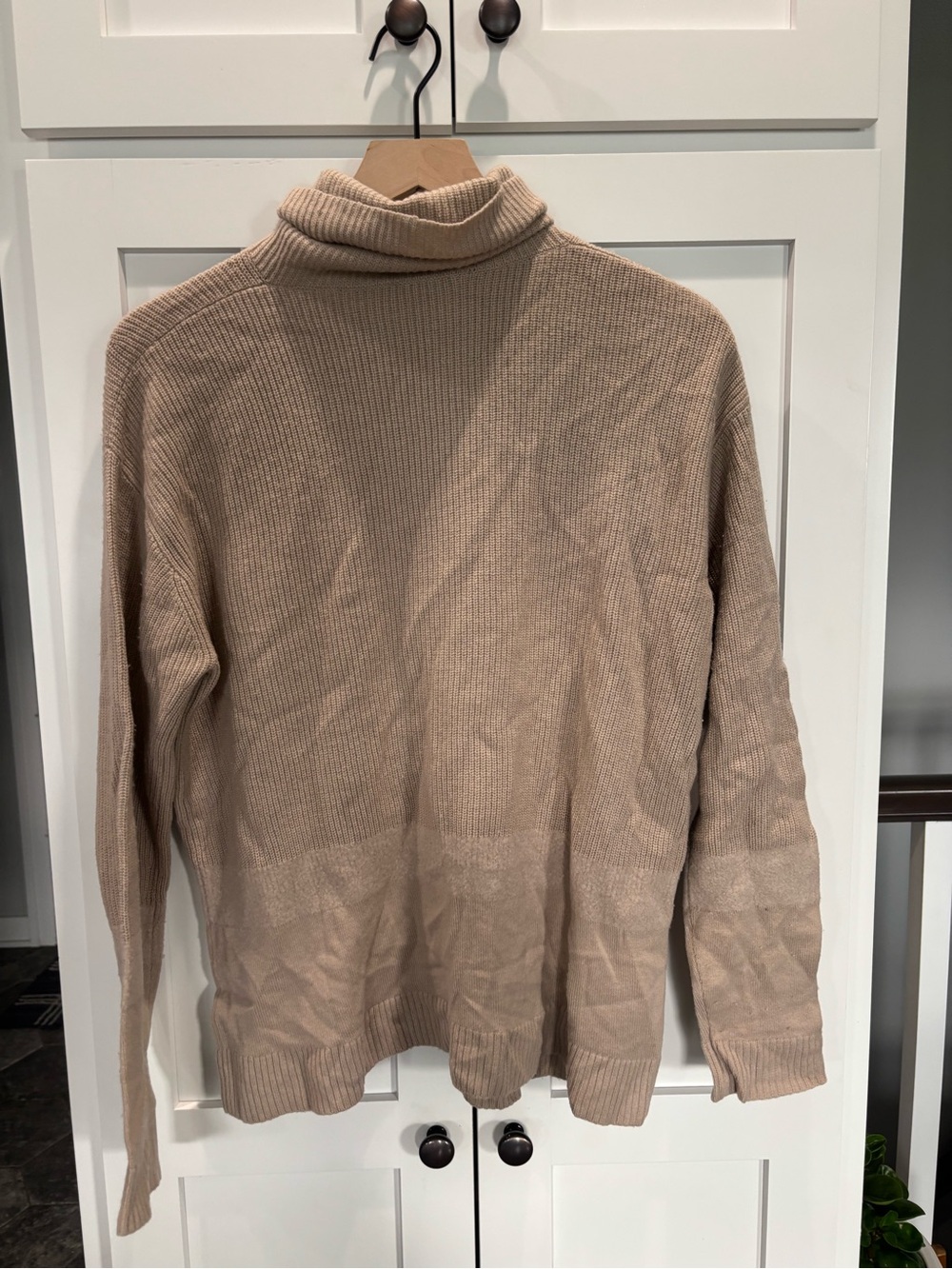 Lafayette 148 New York Beige Ribbed Turtleneck Sweater